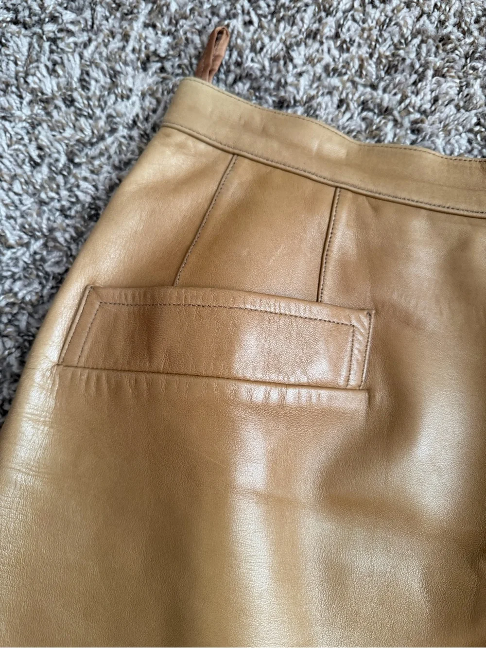 Vintage Yves Saint Laurent Rive Gauche Tan Leather Pencil Skirt FR 42